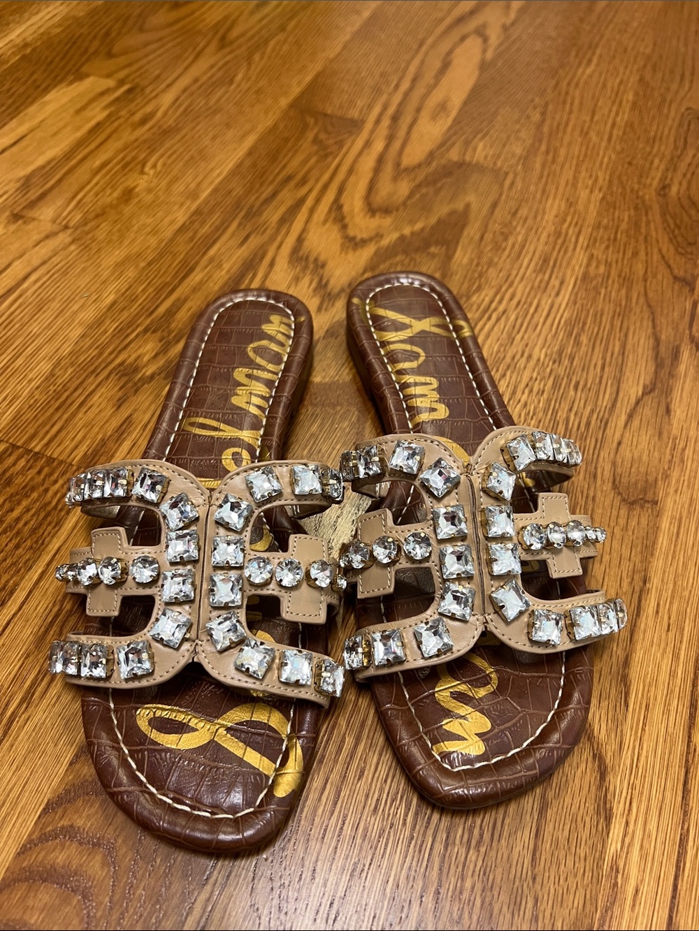 Sam Edelman Bay Jewel Embellished Slide Sandals Color Nude Gem size 8 - Picture 2 of 5